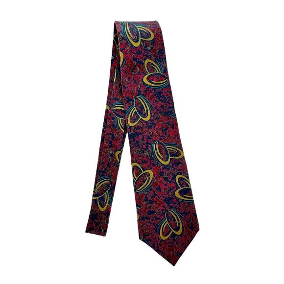 Enrico Guccini 90s 80s Vintage 100% Silk Maroon & Olive Green Men's Neck Tie - Picture 2 of 6